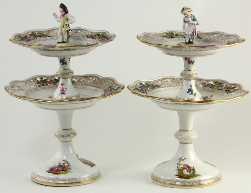 Pair of Meissen Style Two Tiered