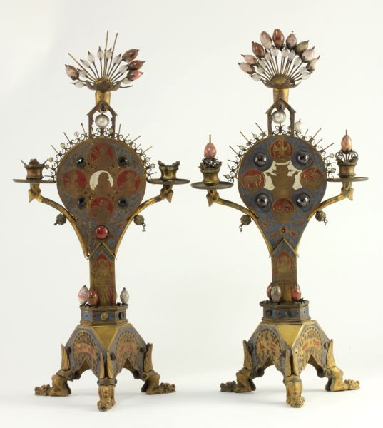 Pair of Antique Enameled Candelabraone