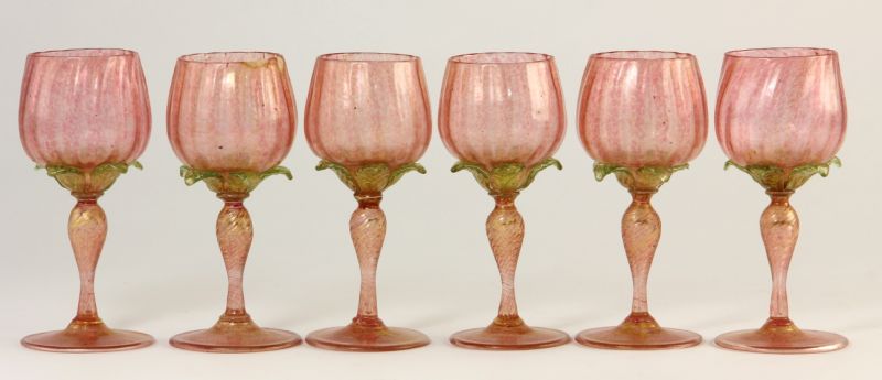 Set of Six Venetian Glass Gobletspink 15cab6
