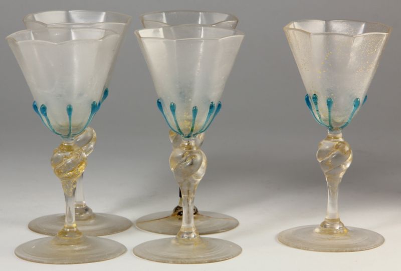 Five Venetian Glass Gobletsoctagonal