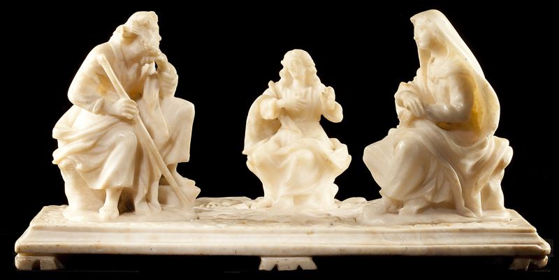 Carved Alabaster Holy Family SceneItalian