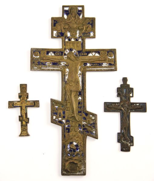 Three Antique Russian Crucifixes18th