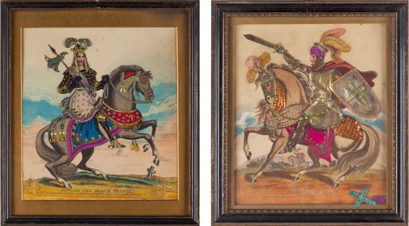 Pair of Antique Embellished Chromolithographs Edward 15cafb