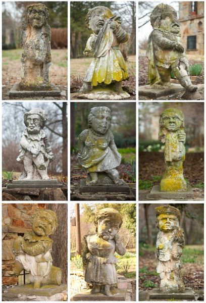 Nine Rare Italian Carved Stone Dwarves18th