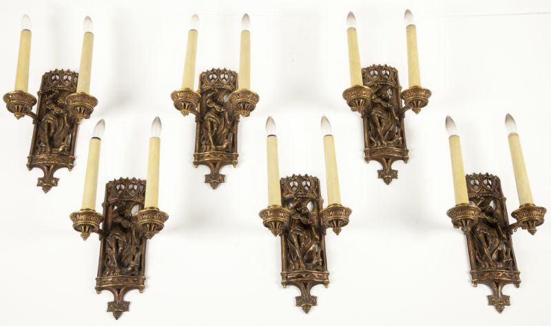 Set of Six Gothic Style Wall Sconcesearly 15cb78
