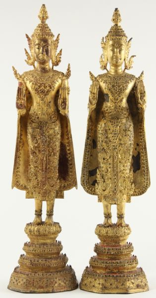 Pair of Thai Gilt Metal Standing 15cb7e