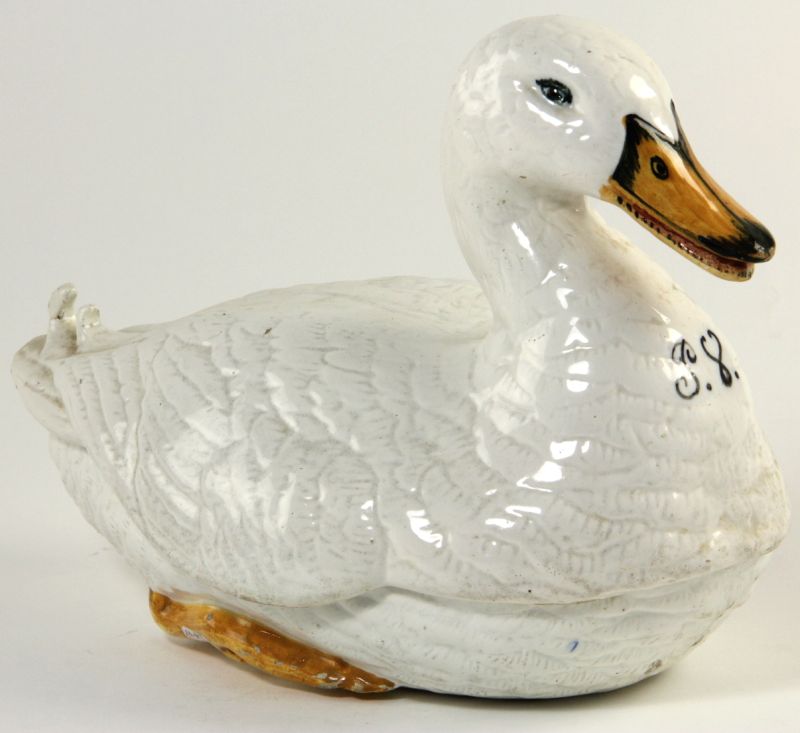 French Faience Duck Shaped Tureensigned 15cbc5