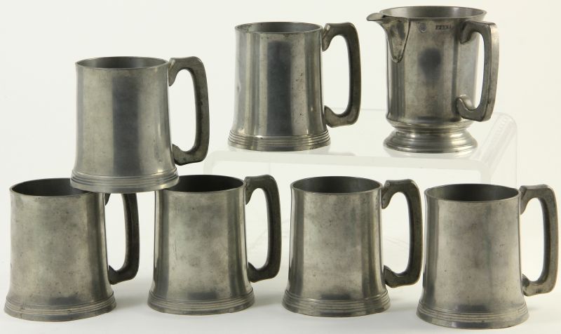 Six English Mugs and Pint Pitcherheavy