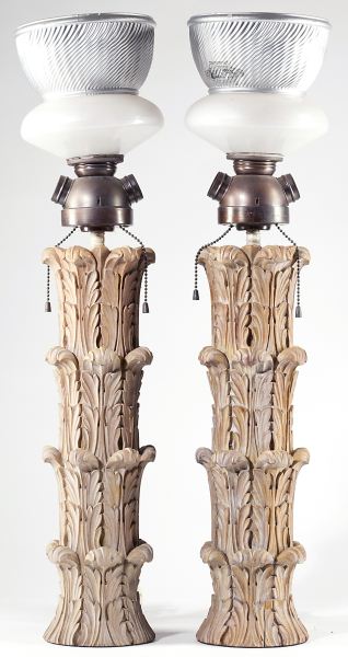 Pair of Acanthus Leaf Carved Table Lampsearly