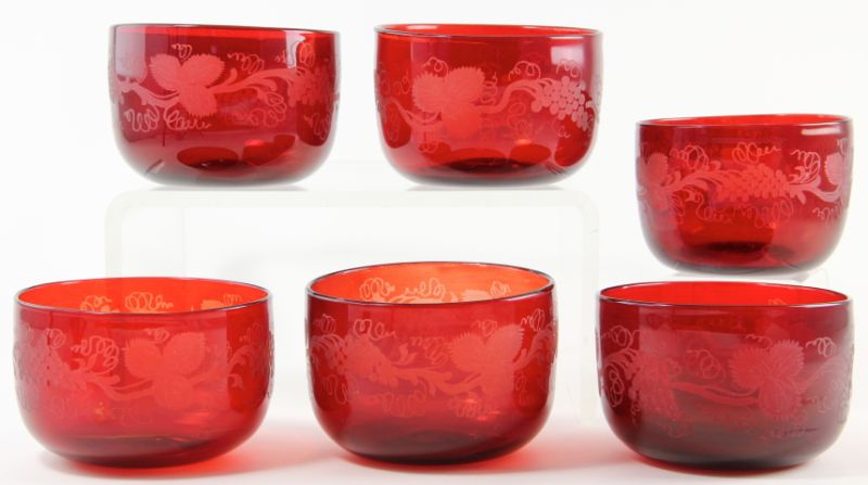 Set of Six Bohemian Ruby Red Glass 15cc66