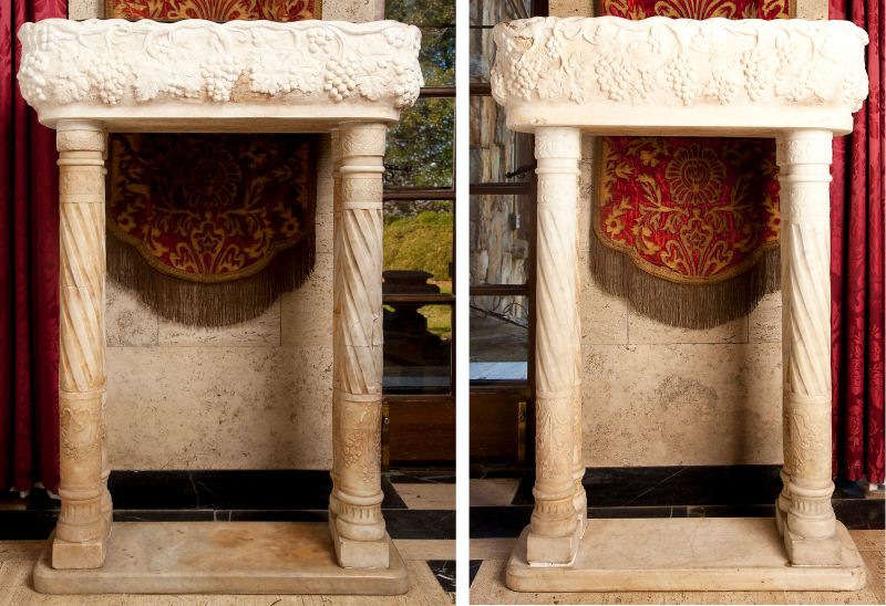 Pair of Italian White Marble Fonts