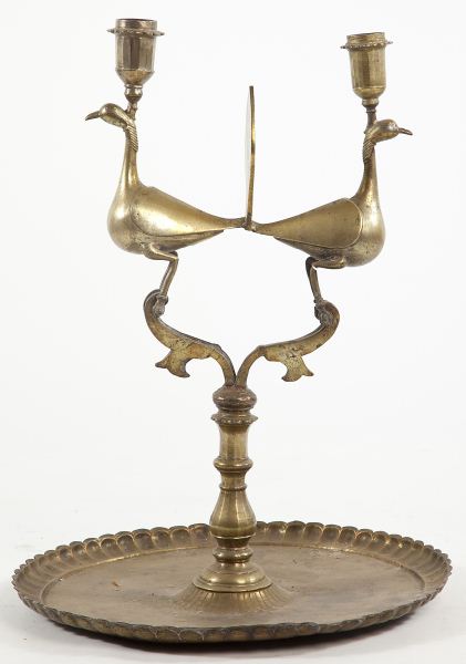 Persian Brass Peacock Candelabrum19th 15ccea