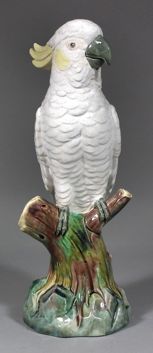A Mintons majolica model of a Cockatoo