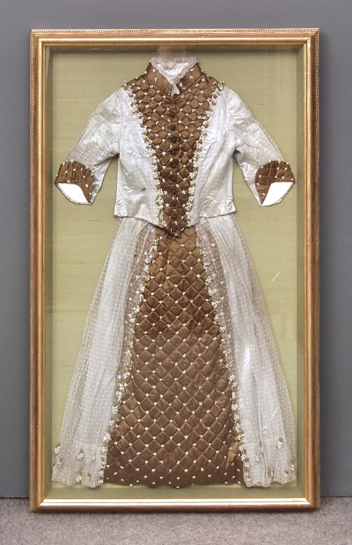 A Victorian embroidered brown silk