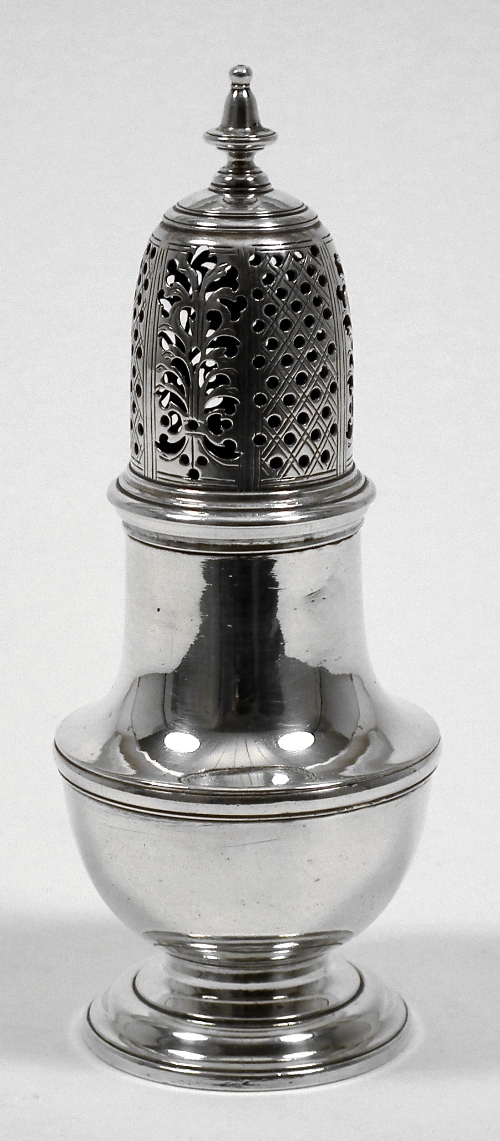 A George II silver baluster shaped sugar