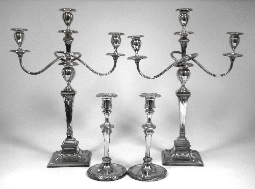 A pair of plated three light candelabra