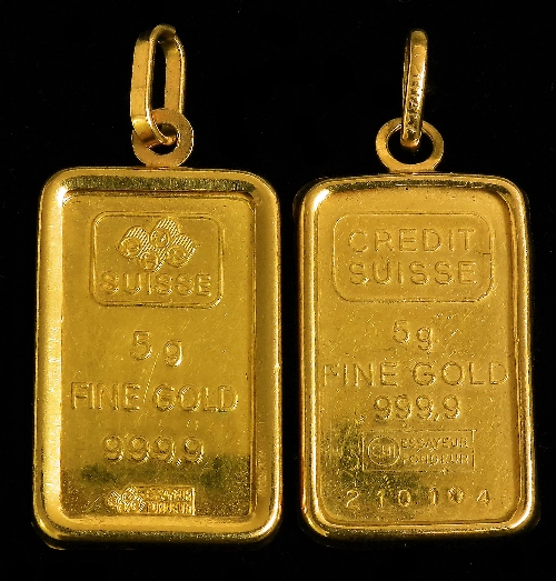 Two Suisse Five grammes fine gold ingots