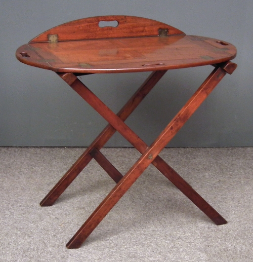 A butlers mahogany oval tray with handle