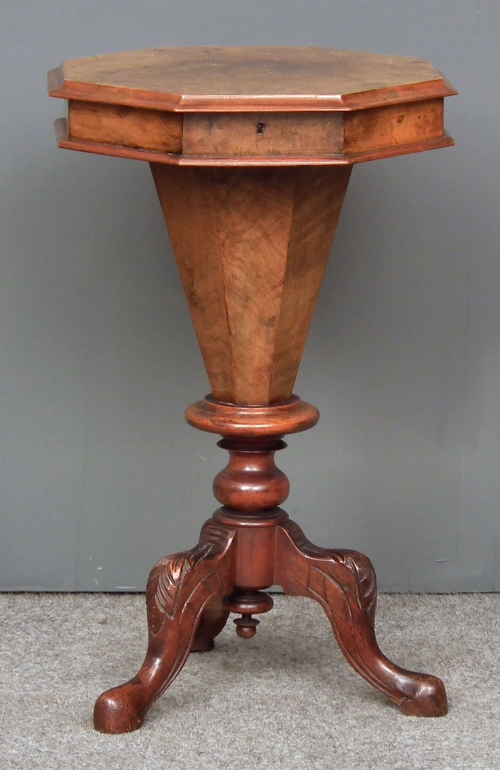 A Victorian walnut octagonal work