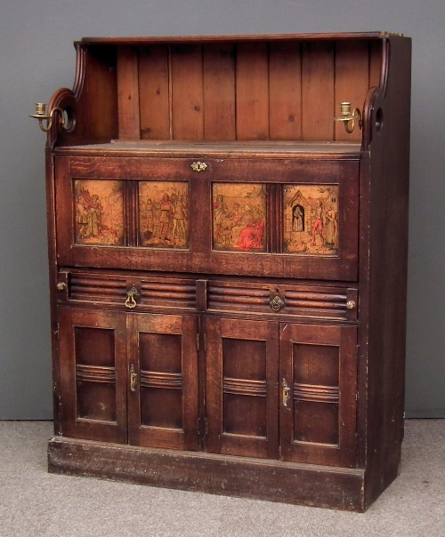 An unusual oak cabinet of Gothic