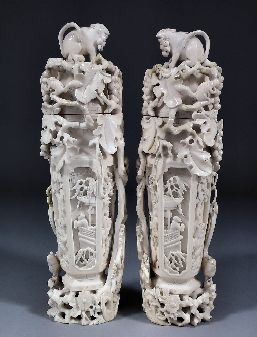 A pair of Chinese ivory hexagonal