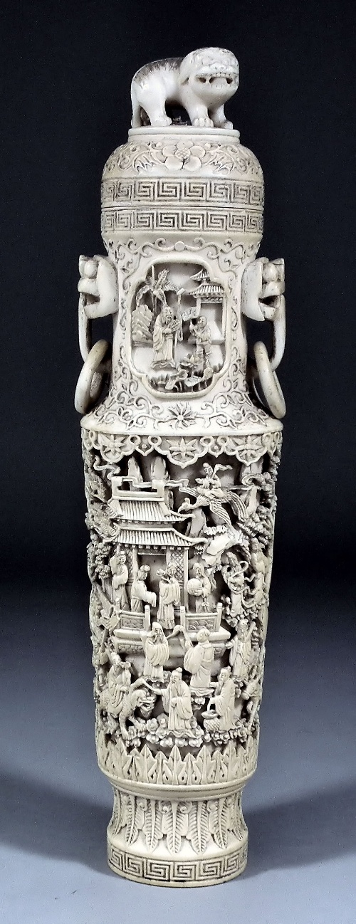 A Chinese ivory two-handled vase
