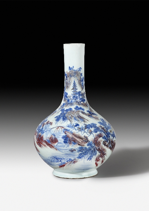 A Chinese blue and white and copper