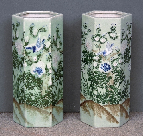 A pair of Chinese green celadon glazed