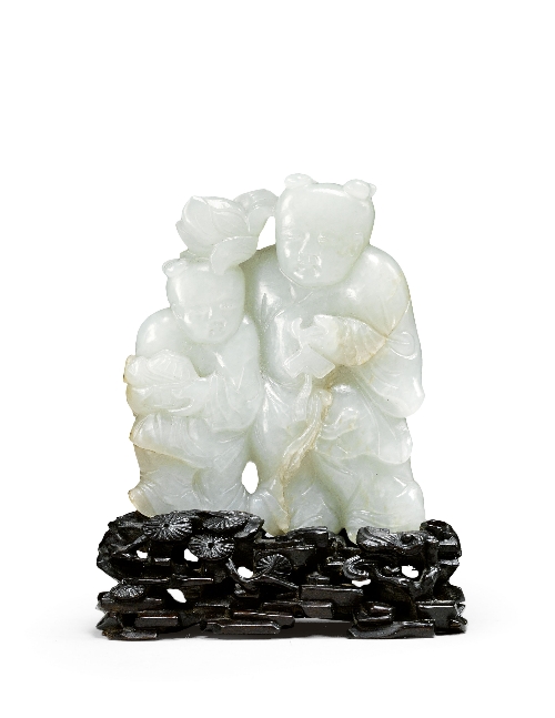 A Chinese celadon jade Hehe Erxian  15d002