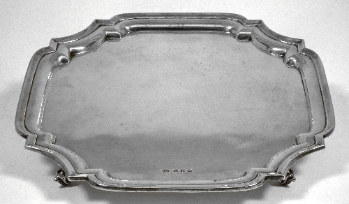 A George V silver square salver 15d0f3