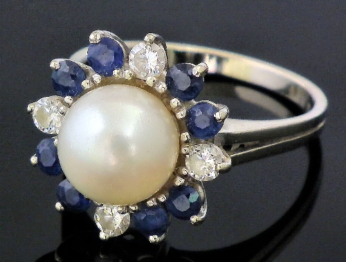 A 1960s 18ct white gold pearl sapphire