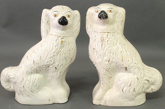 Two large Staffordshire seated white