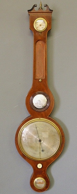 Inlaid mahogany banjo-form barometer