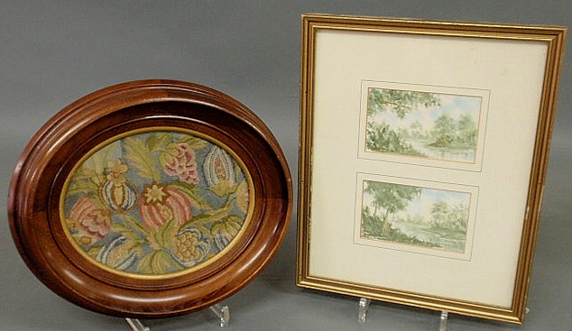 Oval walnut framed petit point