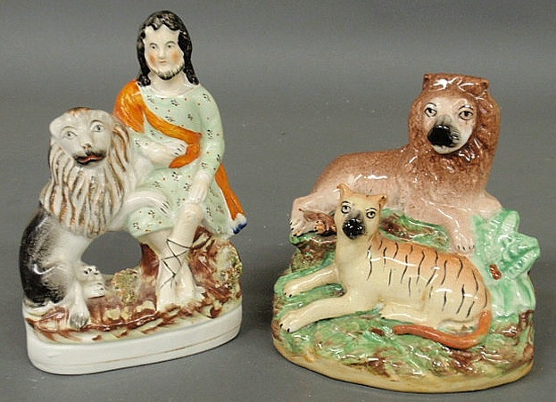 Two Staffordshire figural groups- Lion