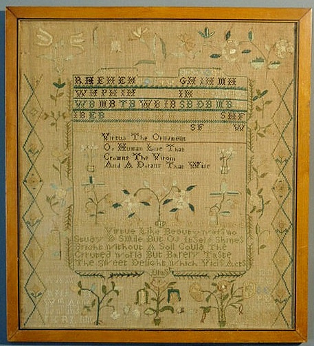 American silk on linen sampler 15ad39