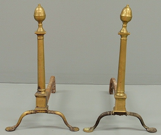 Pair of Federal brass andirons
