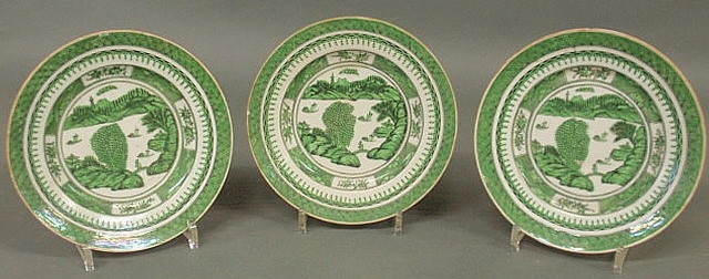 Set of three green Chinese Nanking plates