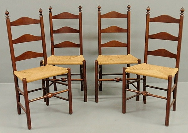 Set of four maple ladder-back side chairs