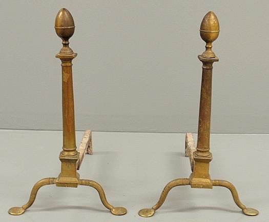 Pair of Federal brass andirons