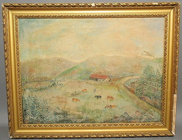 Oil on canvas painting of a farm scene