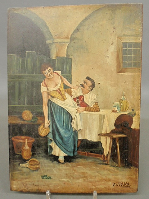 Continental oil on panel tavern scene