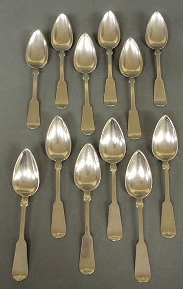 Set of twelve pewter tablespoons