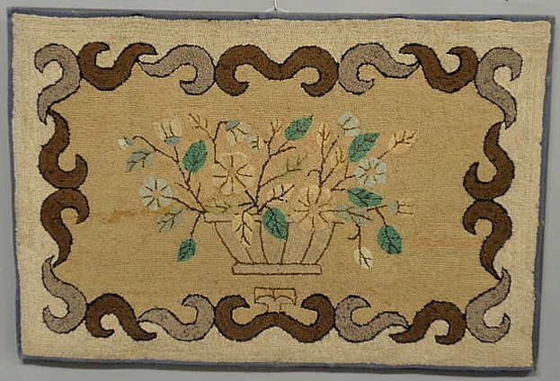 Large framed hooked rug with basket 15ae57