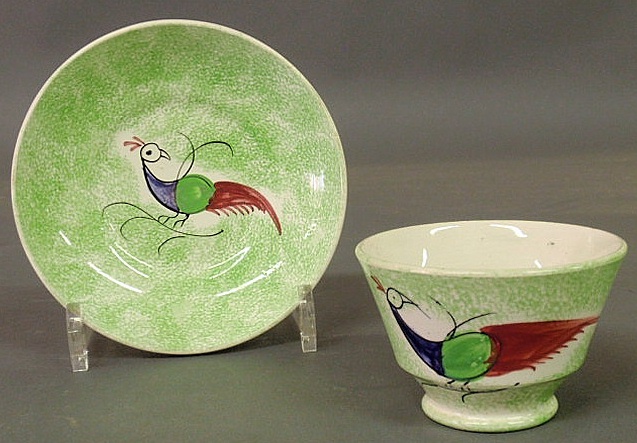 Peafowl green spatterware handleless