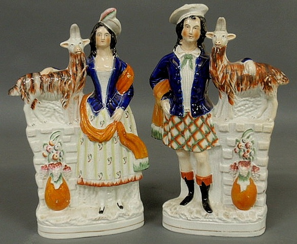 Pair of colorful 19th c. Staffordshire