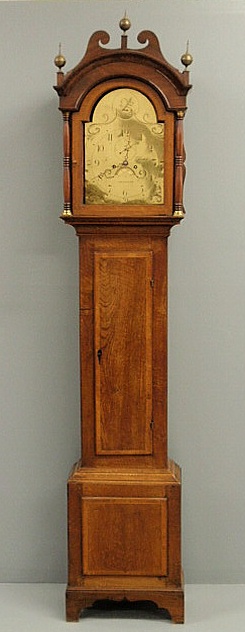 English inlaid oak tall case clock 15ae93