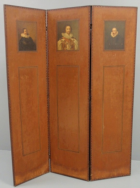 Three-part leather folding room screen