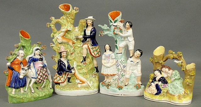 Four 19th c. Staffordshire spill