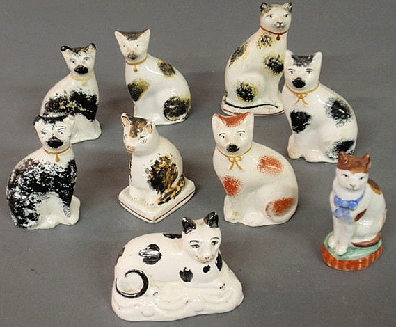 Nine 19th c Staffordshire cats 15aed6